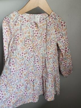 H&M Floral Button-Neck Dress - Pink, Yellow, Green With Bloomers Girls Size 3t